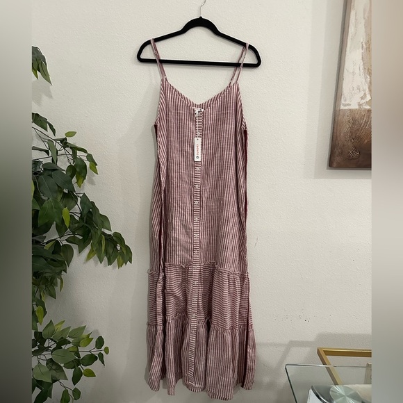 Anthropologie Sundry Maxi Dress Striped Red Button Up Vacation Size 3 Medium - Picture 4 of 5